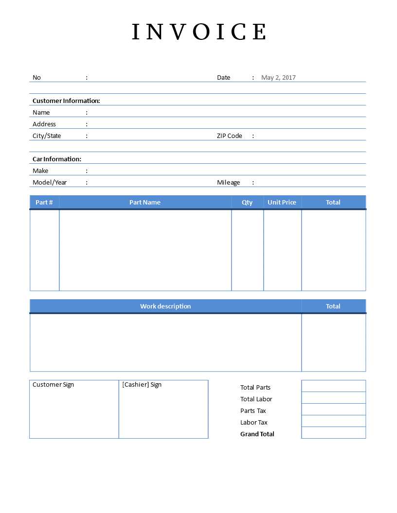 mechanic invoice template pdf