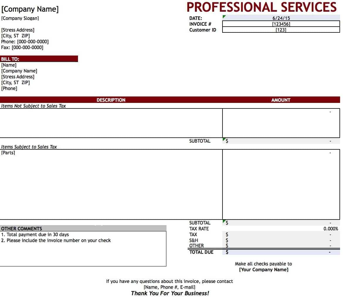 consulting services invoice template excel