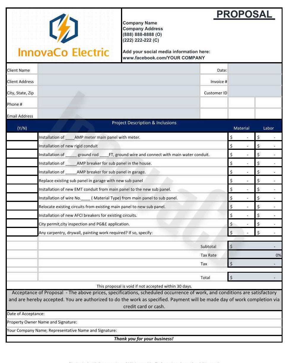 electrical contractor invoice template free