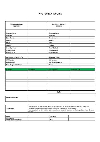 ups pro forma invoice template