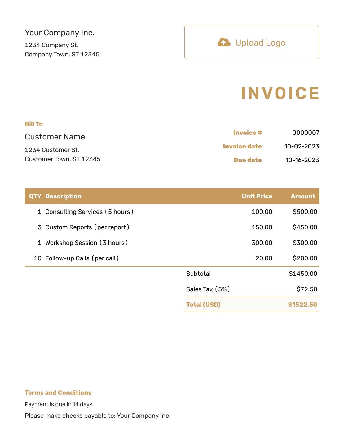 self employed hours invoice template