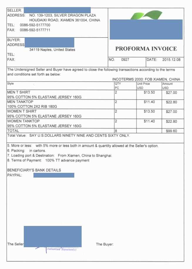 chinese invoice template