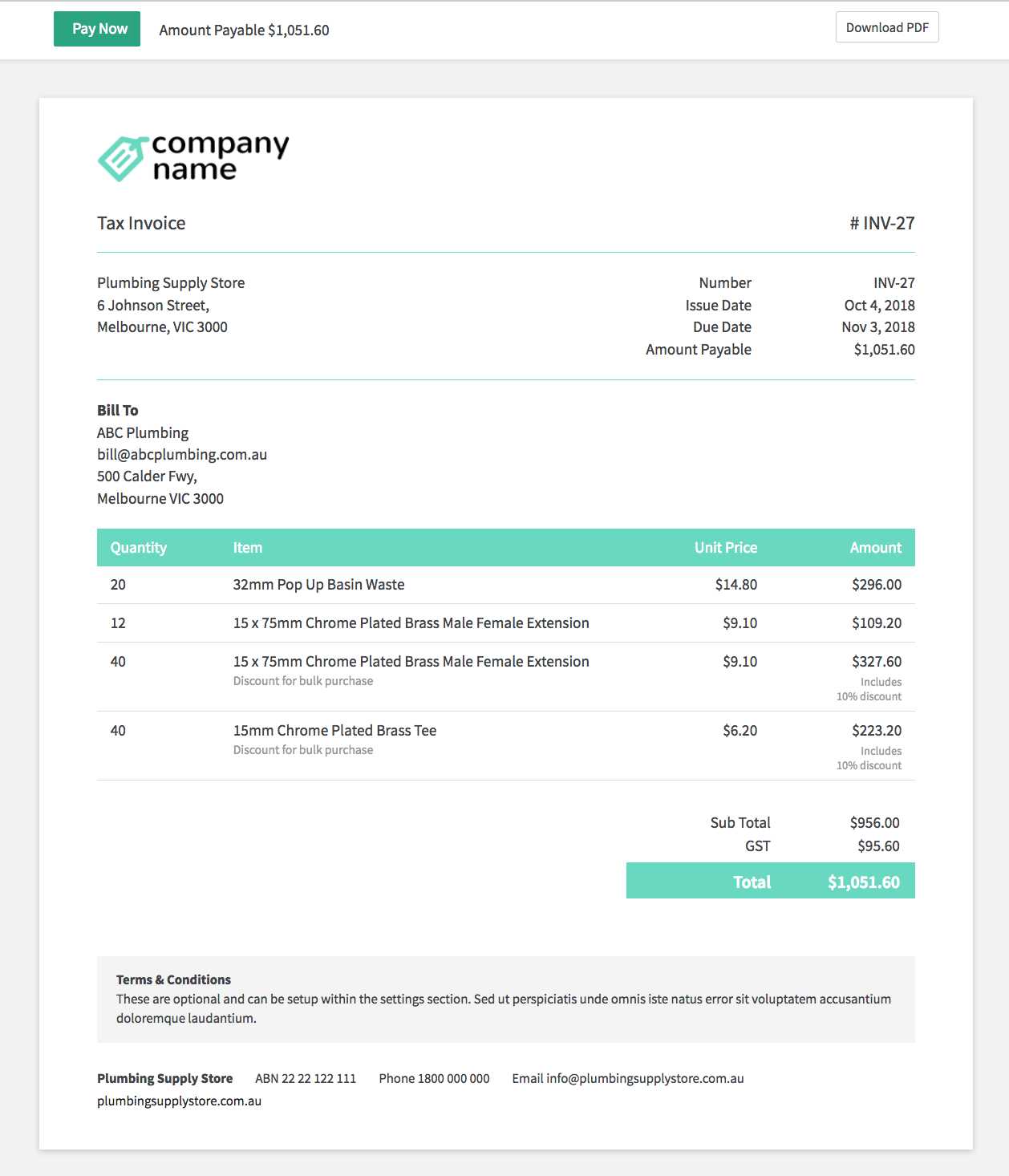 online tax invoice template