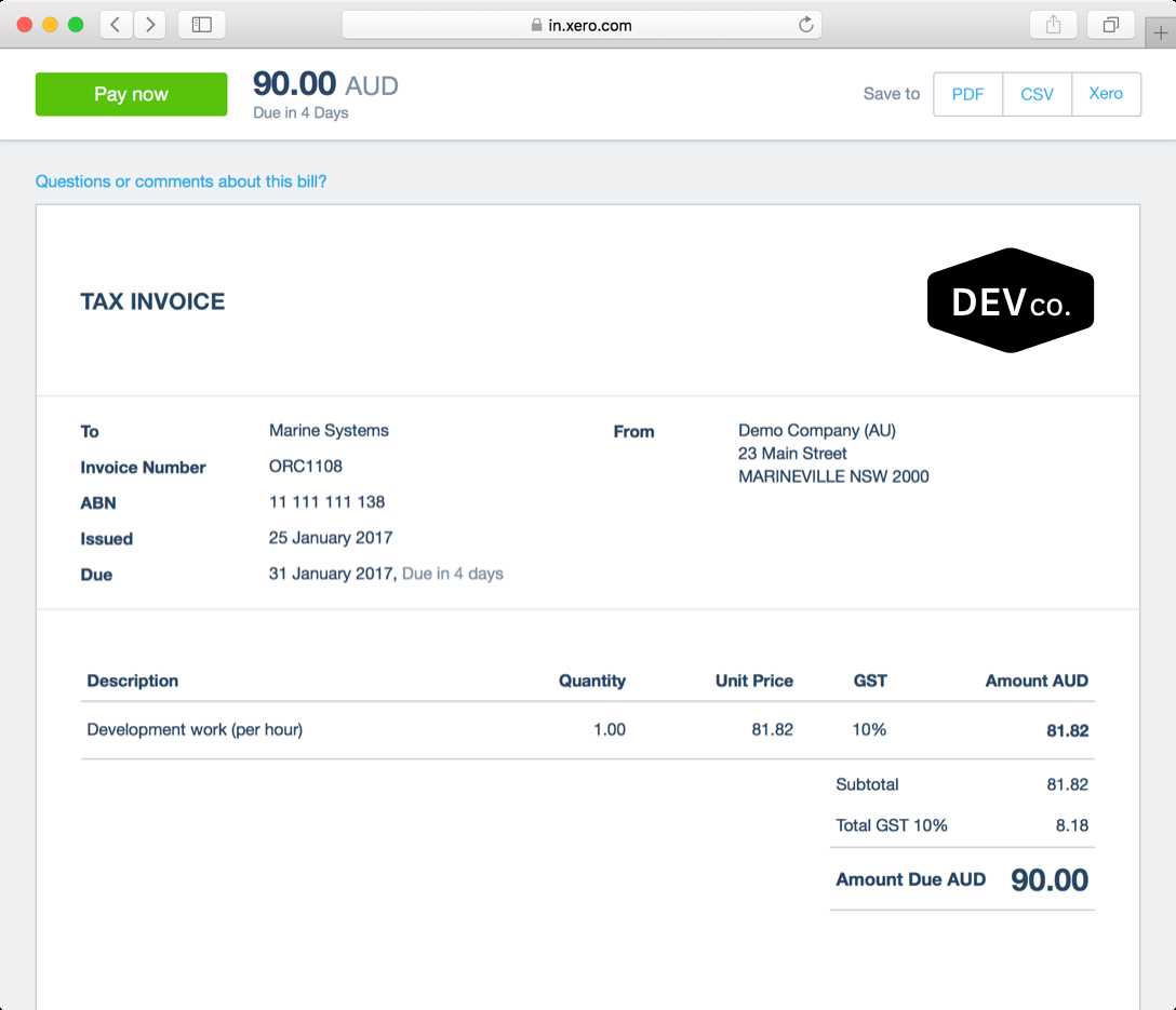 xero invoice template download