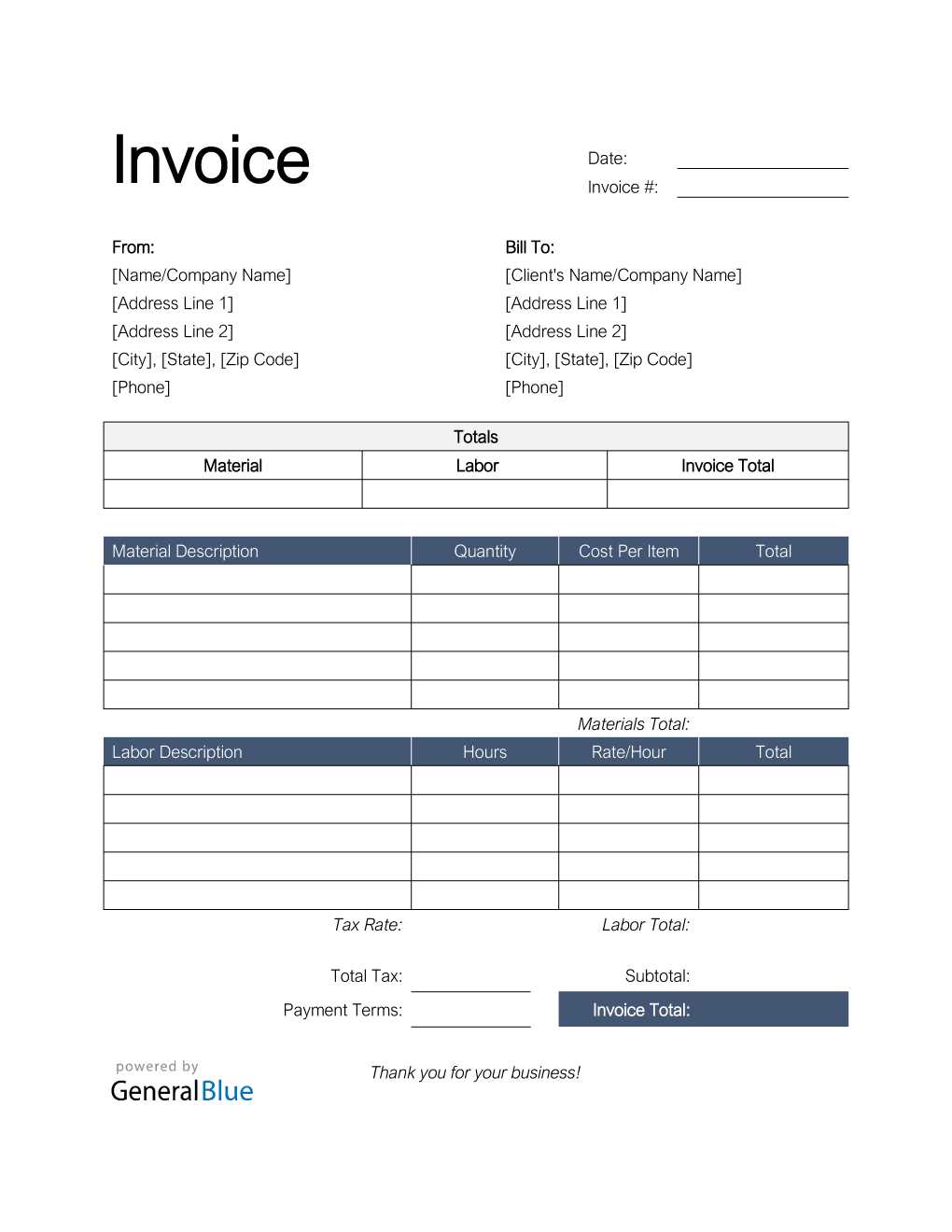 free editable printable invoice template