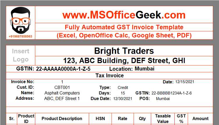 invoice template excel format