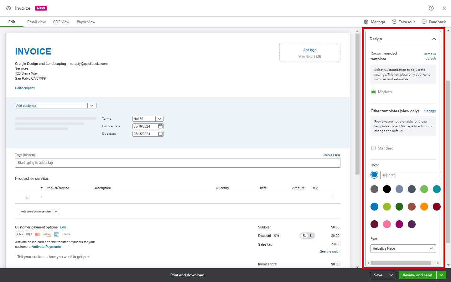 how to make a new invoice template in quickbooks