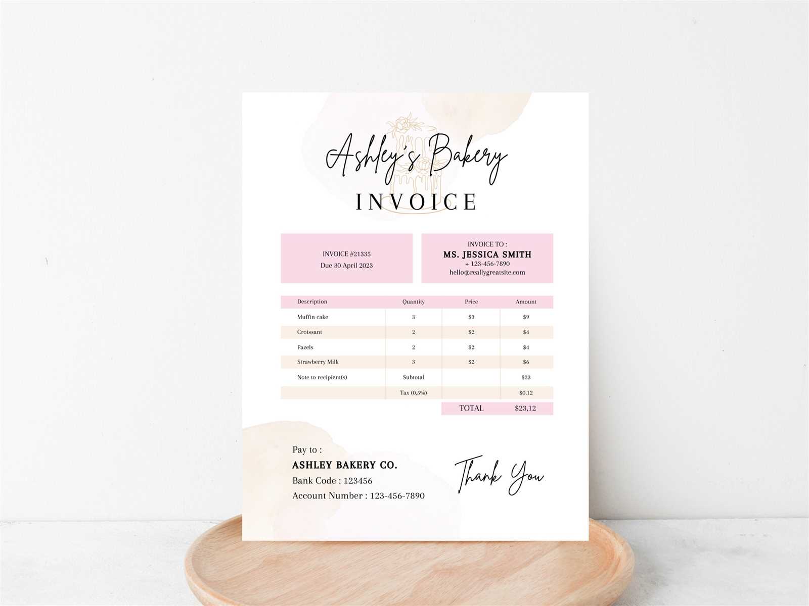 bakery invoice template excel