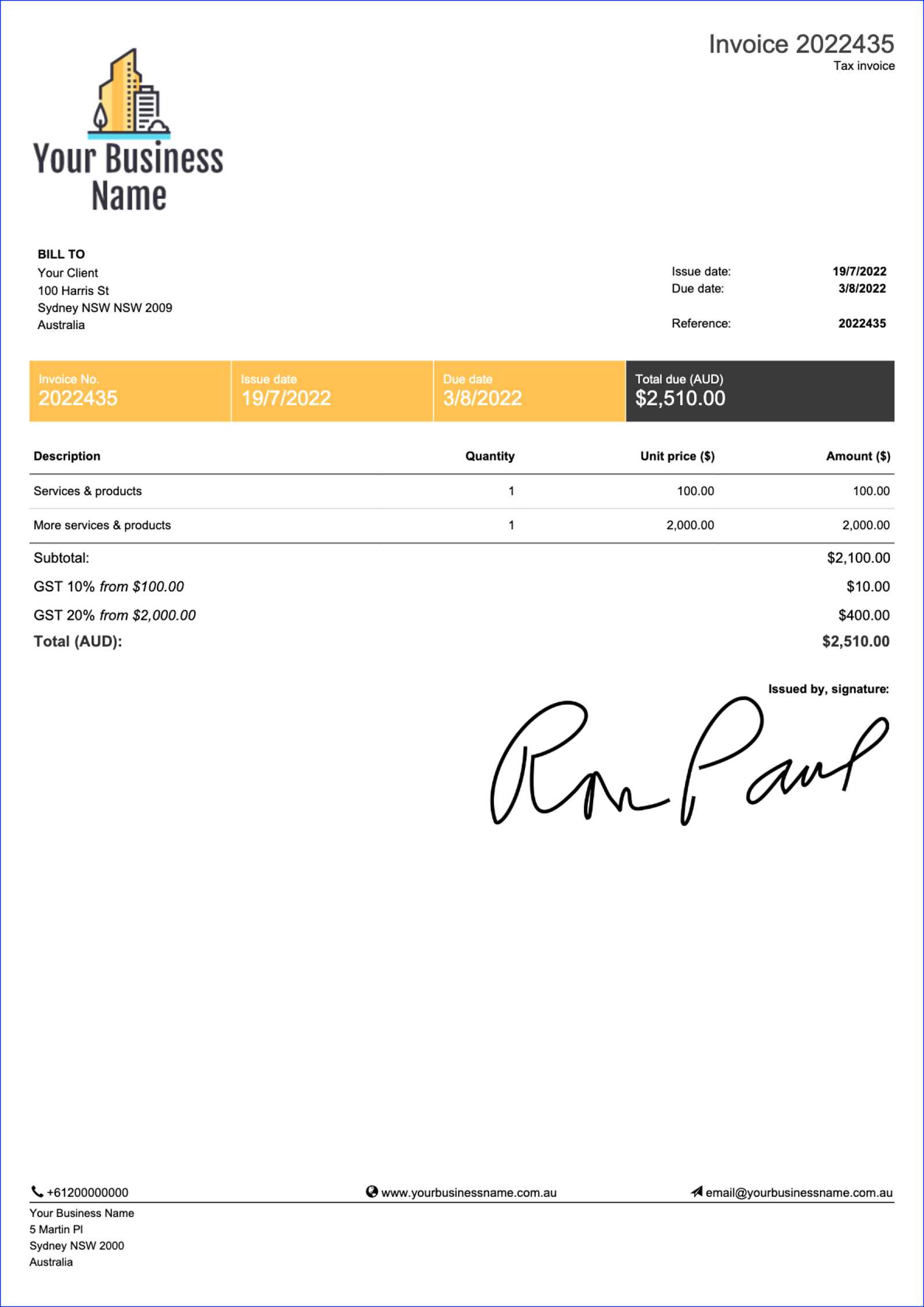sample of an invoice template