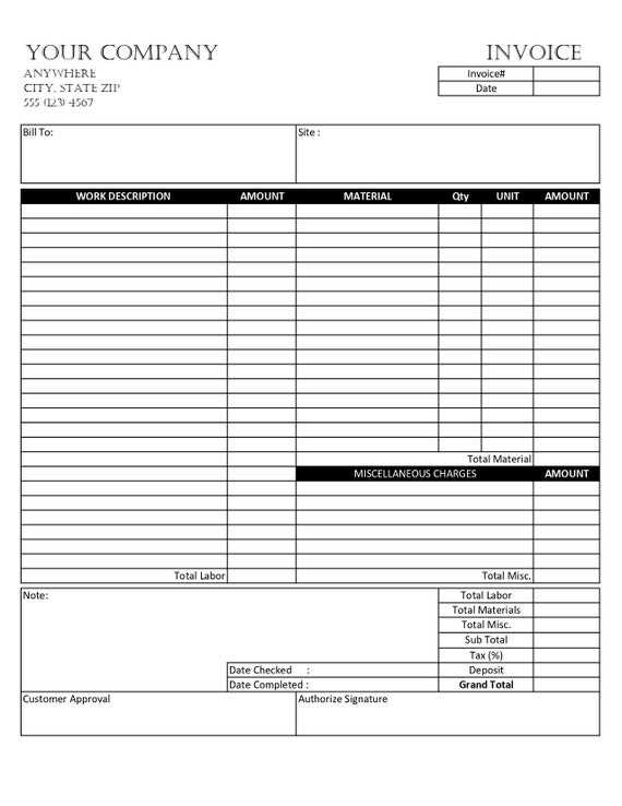 contractor hours invoice template