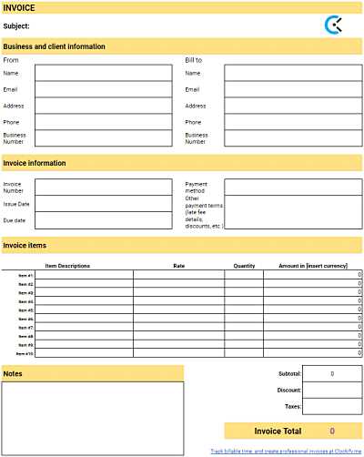 create an invoice template free