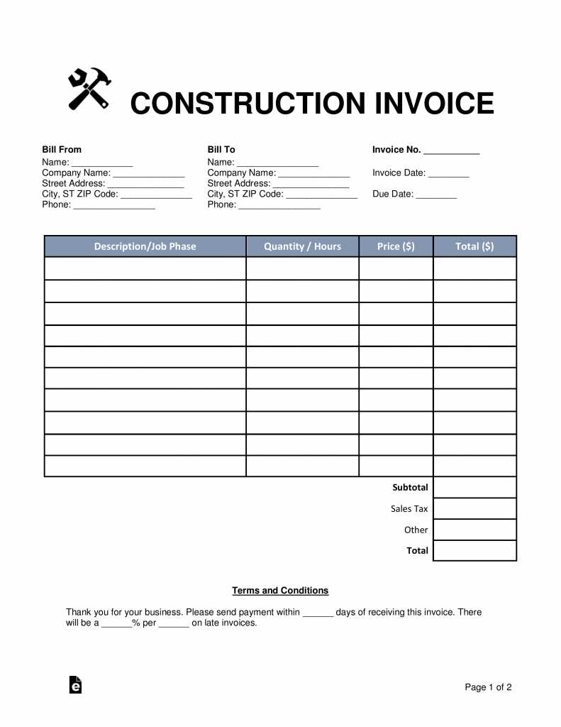 blank commercial invoice template