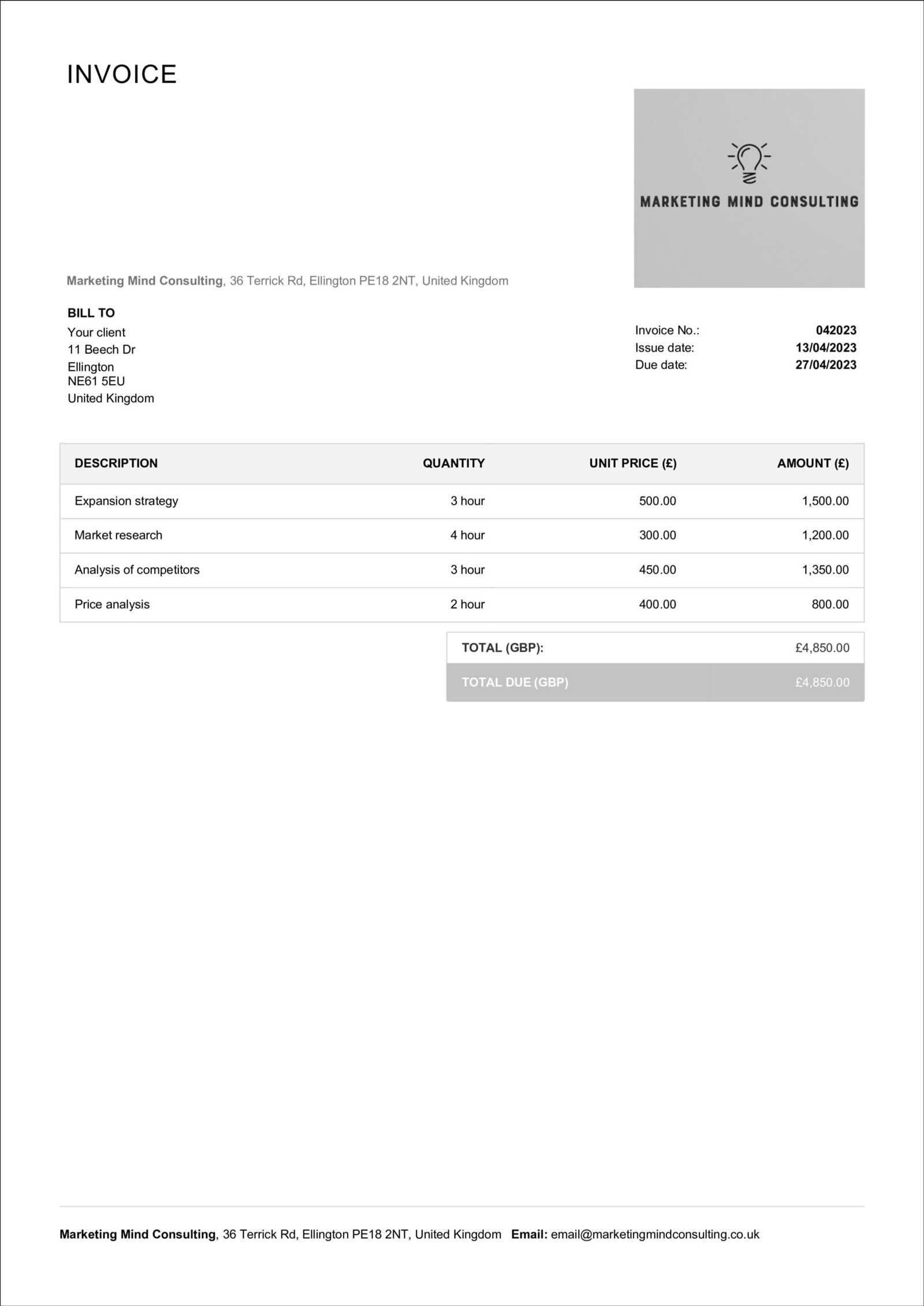 freelance invoice template canada
