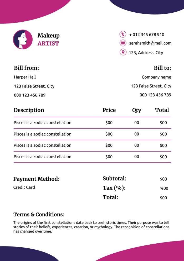 freelance makeup artist invoice template