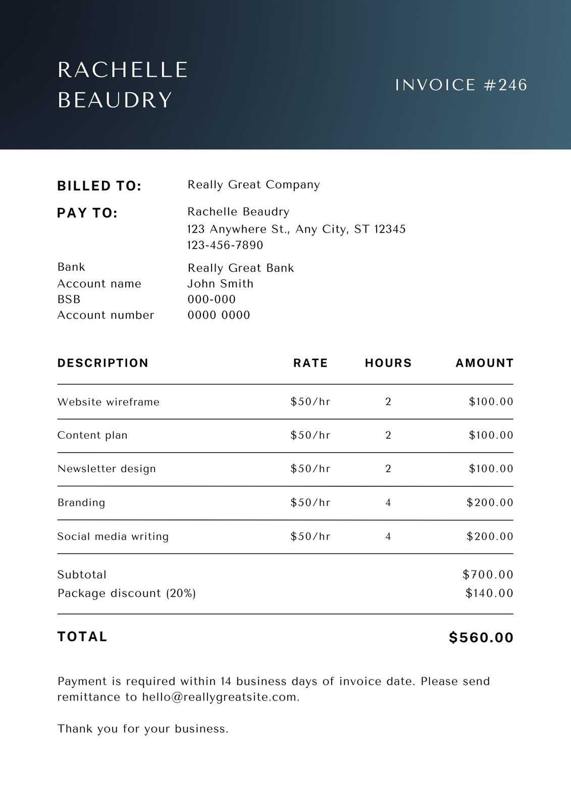 freelance model invoice template