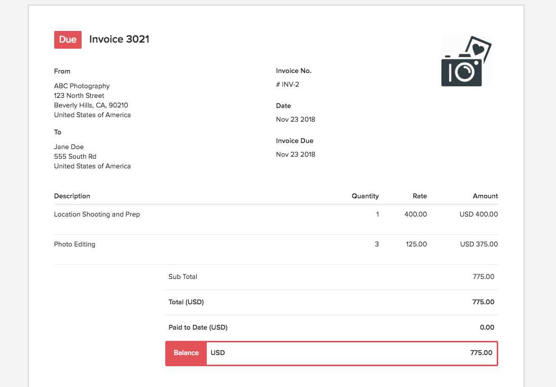 freelance photography photography invoice template