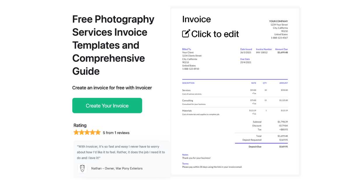 freelance photography photography invoice template