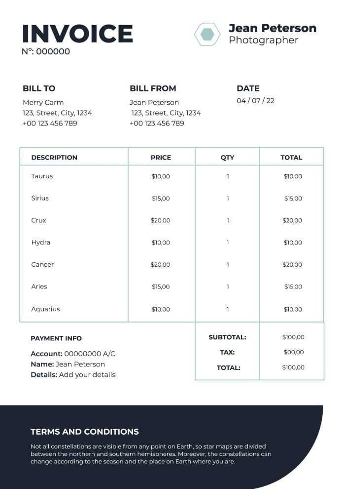 freelance photography photography invoice template