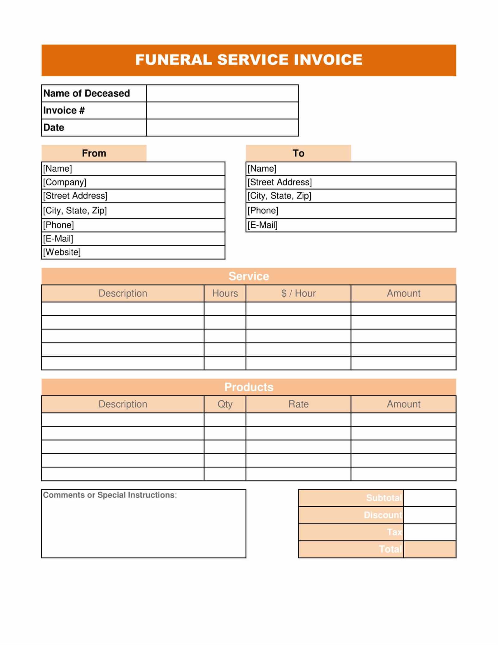 funeral invoice template