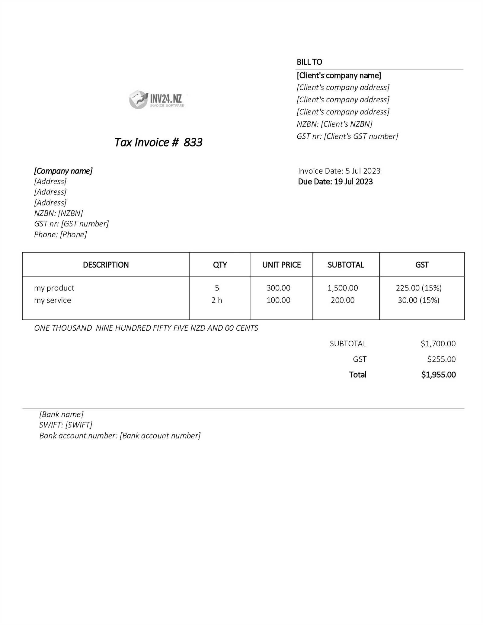 excel invoice template nz