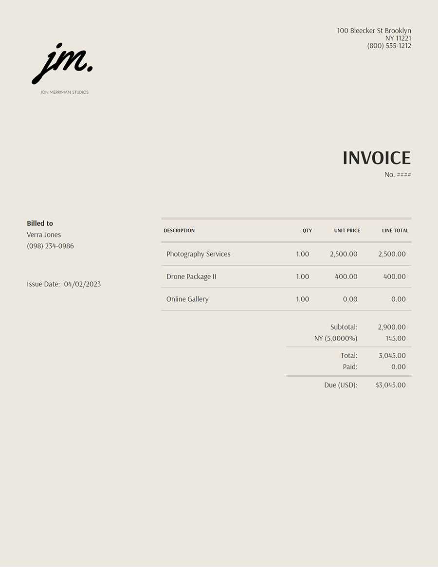 real estate photography invoice template