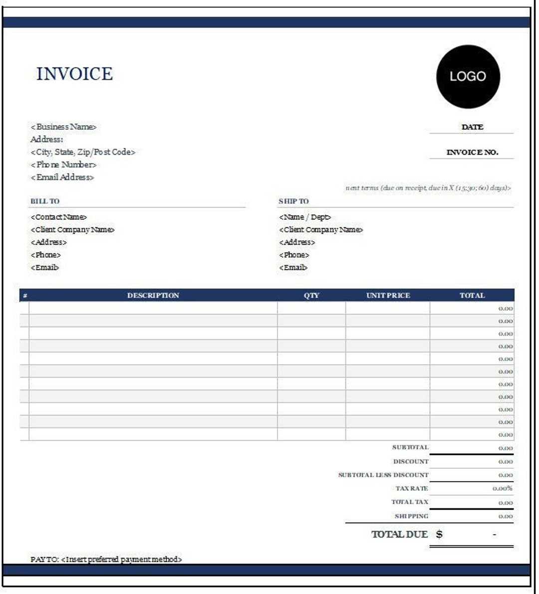 commercial invoice template excel