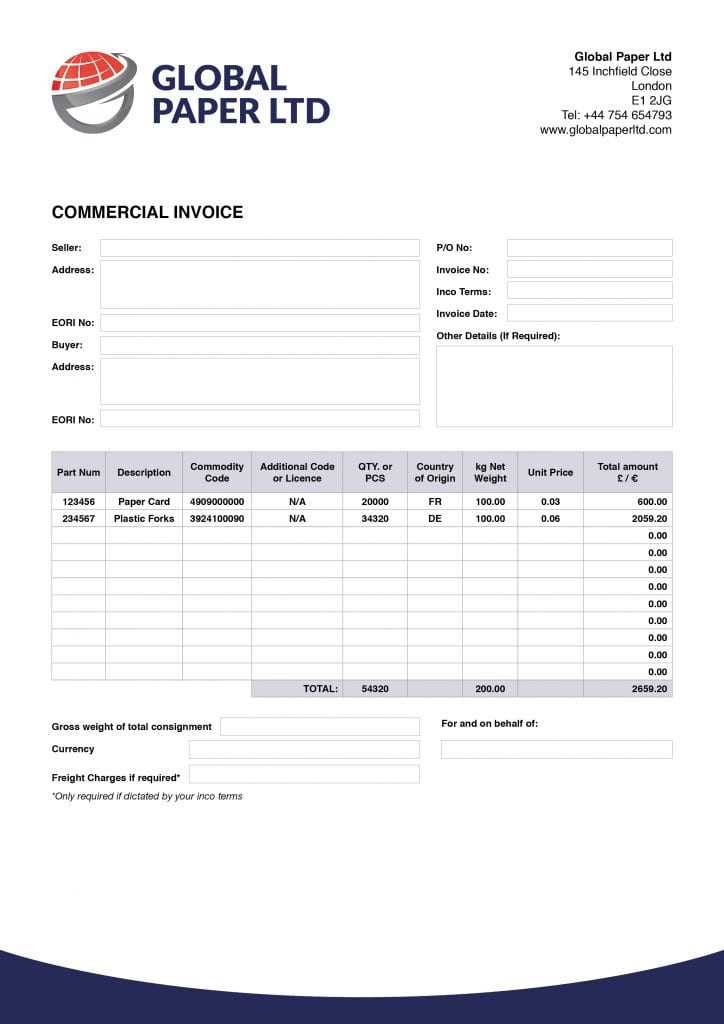 template commercial invoice