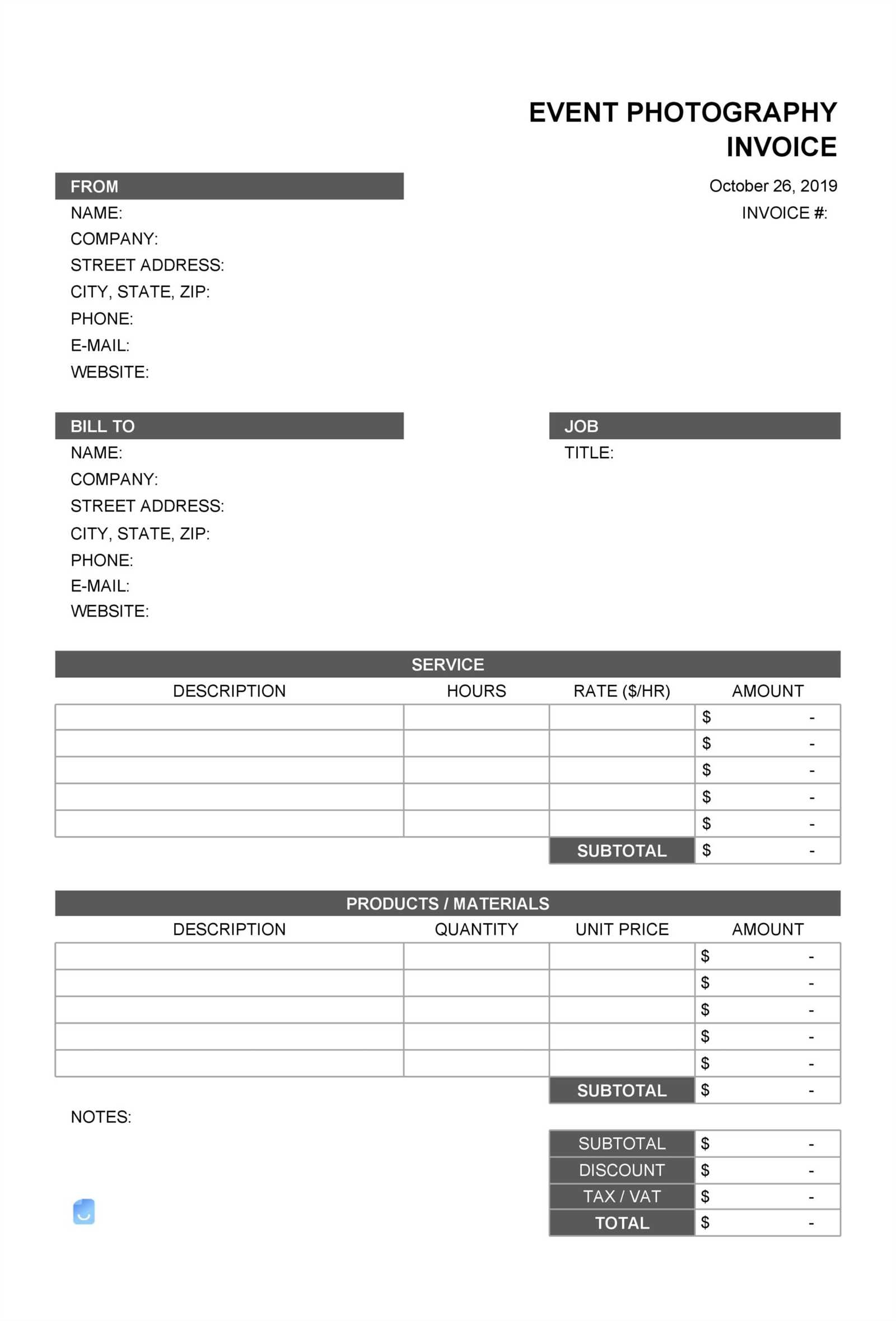 real estate photography invoice template