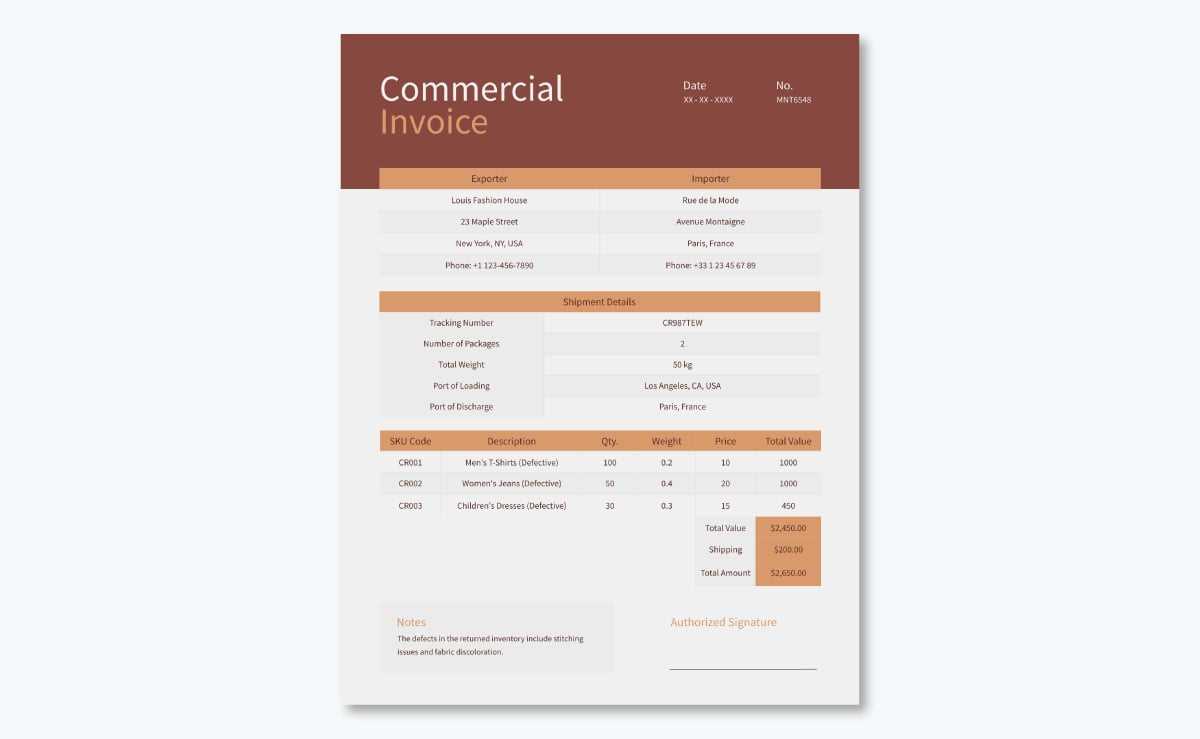 generic commercial invoice template