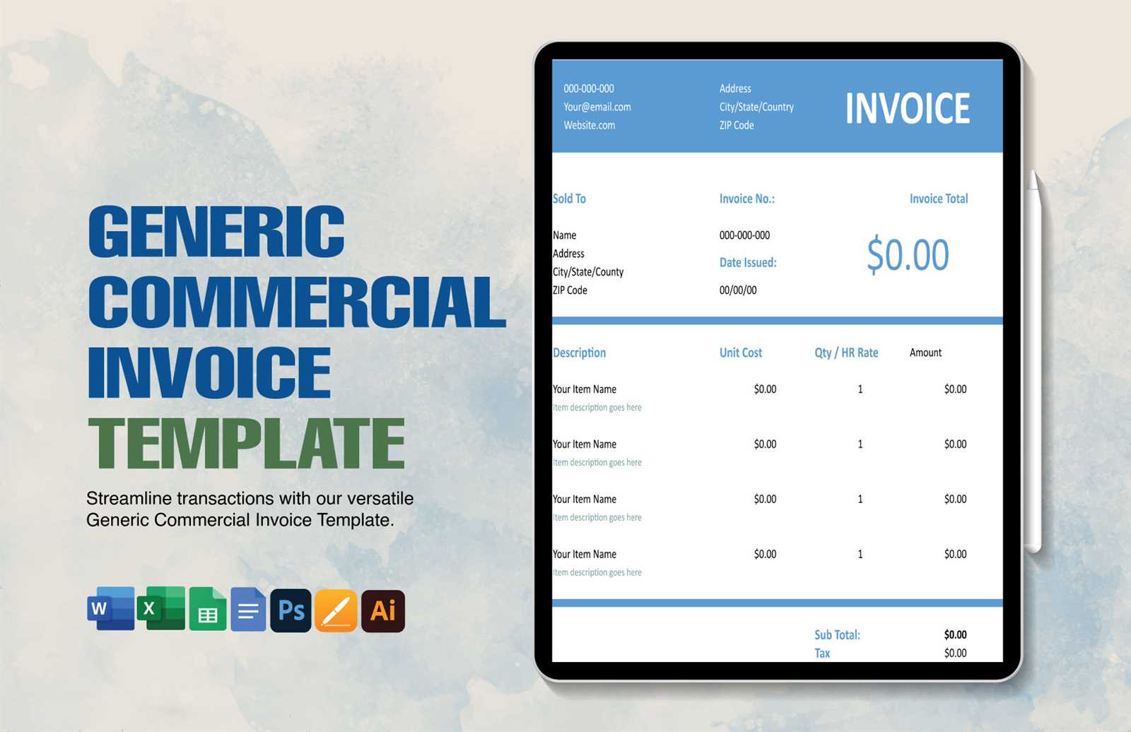 generic commercial invoice template