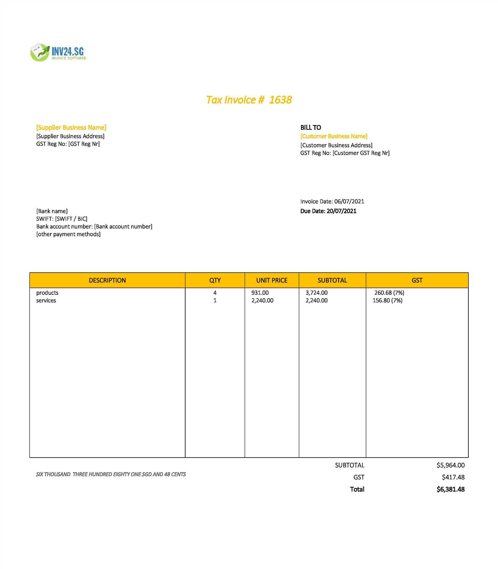 generic invoice template excel