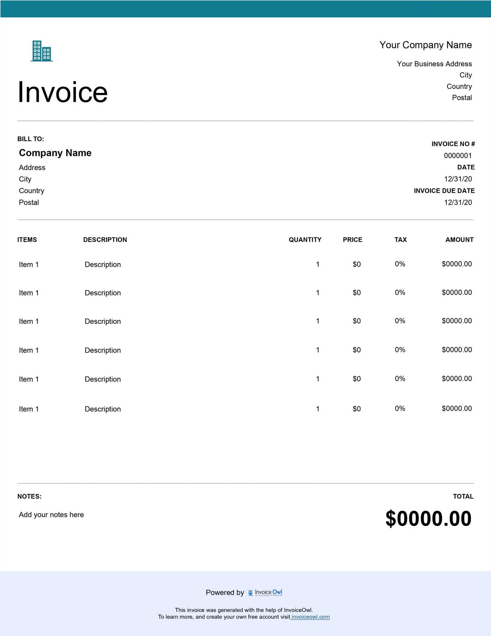 generic invoice template word