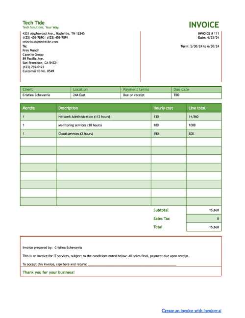 trades and home service invoice template