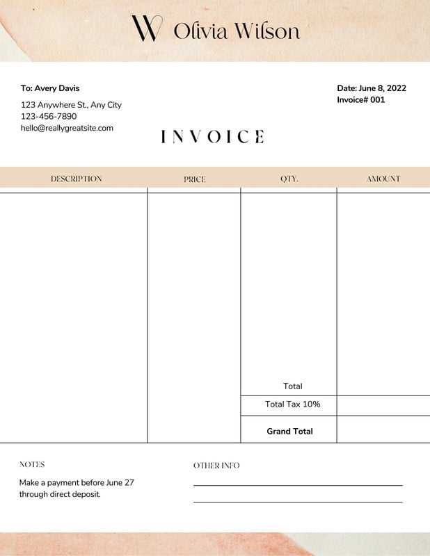 deposit invoice template word