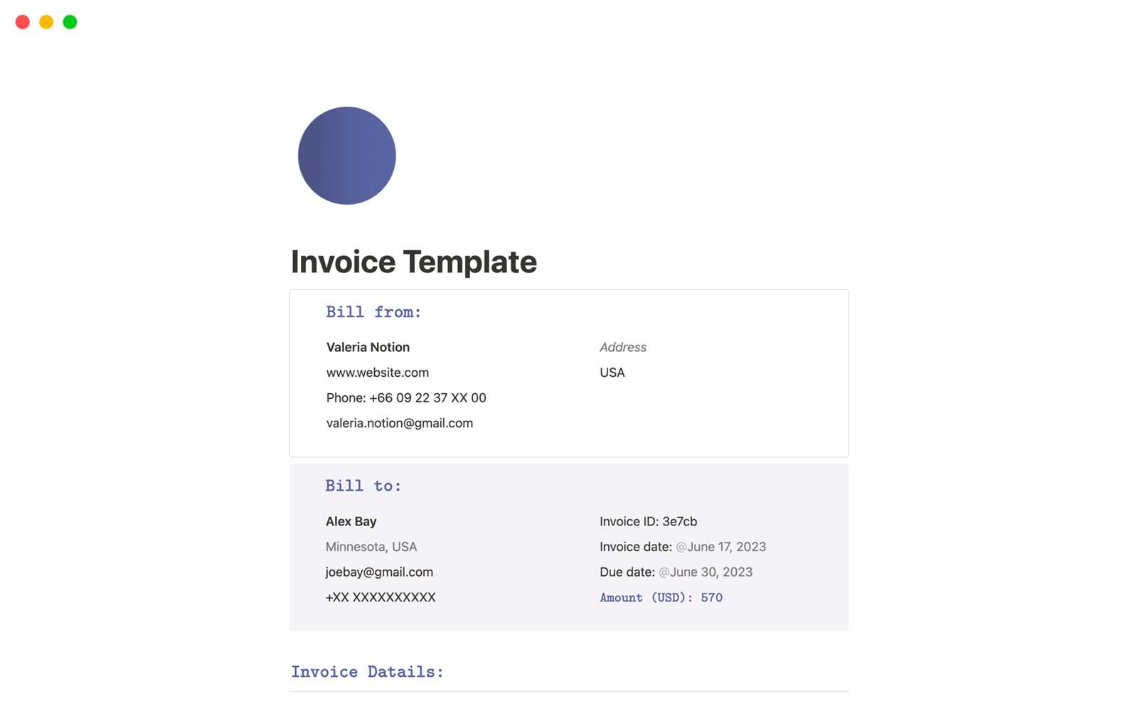 simple invoice template free mac