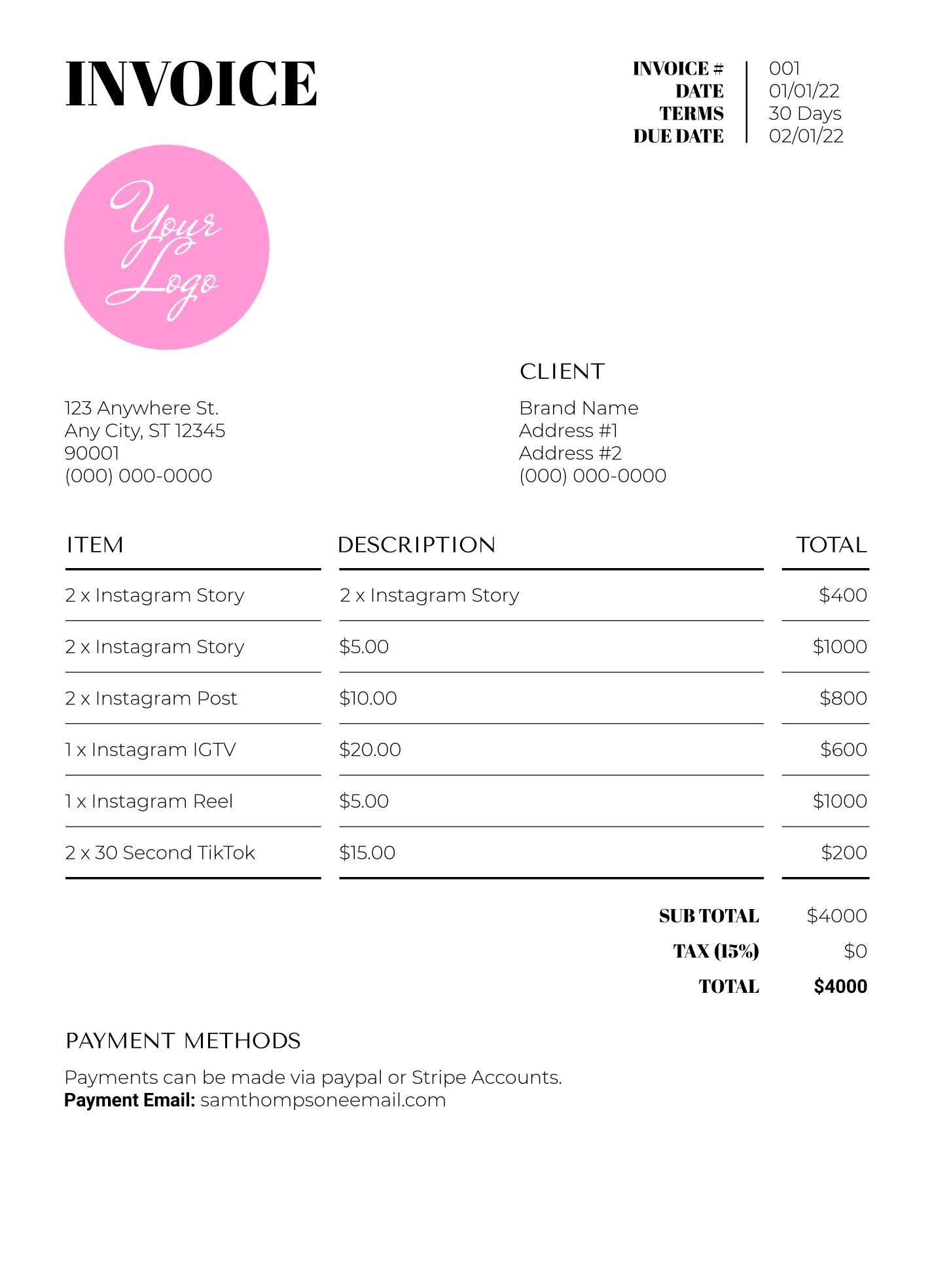 art invoice template free