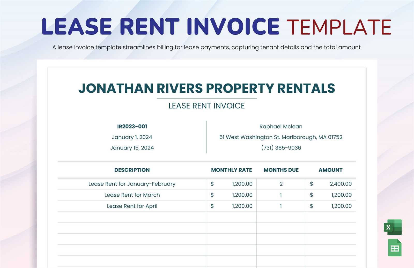 real estate rental invoice template