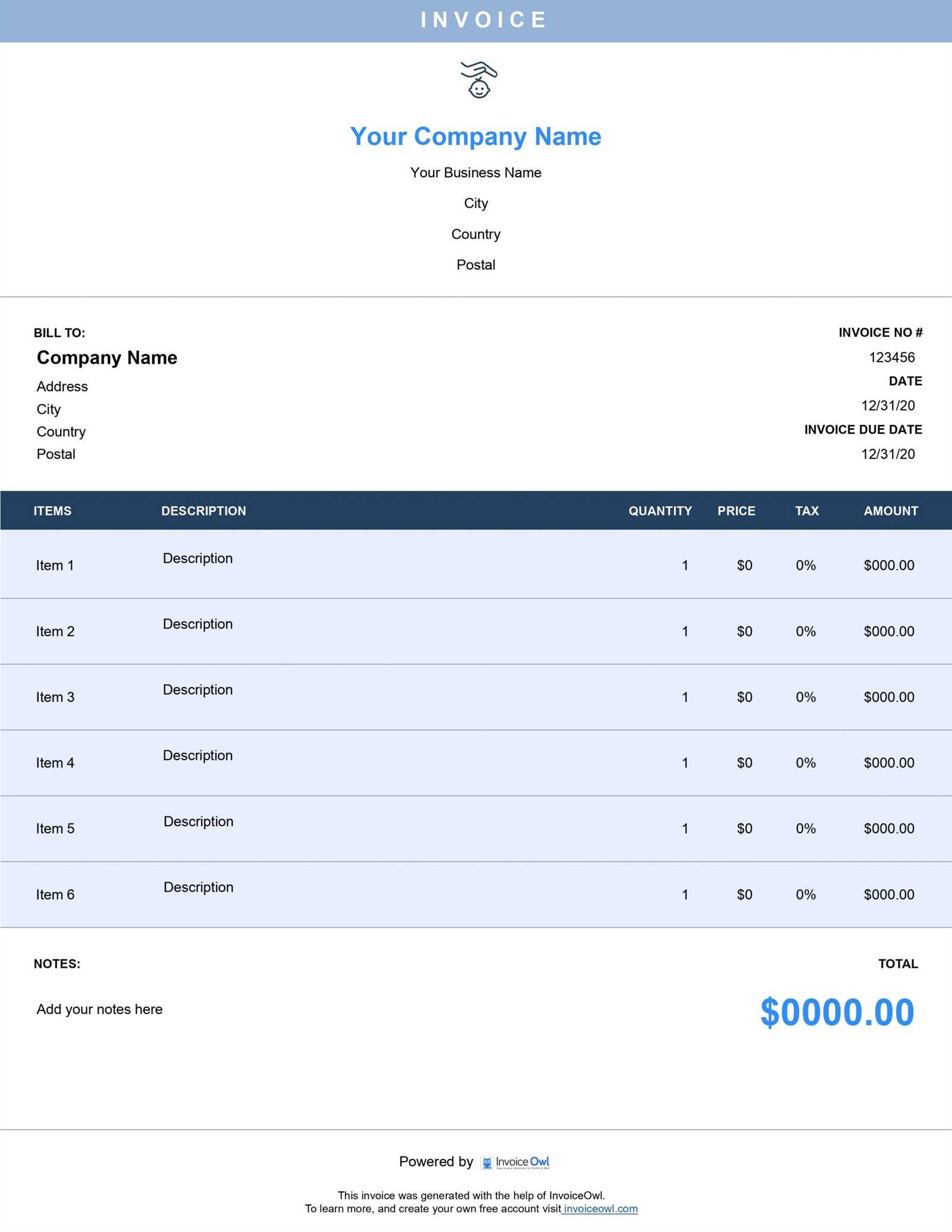 child care invoice template free