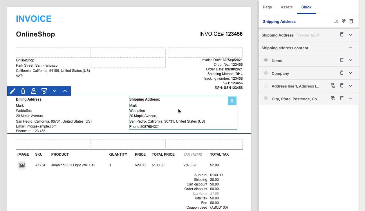 woocommerce invoice template