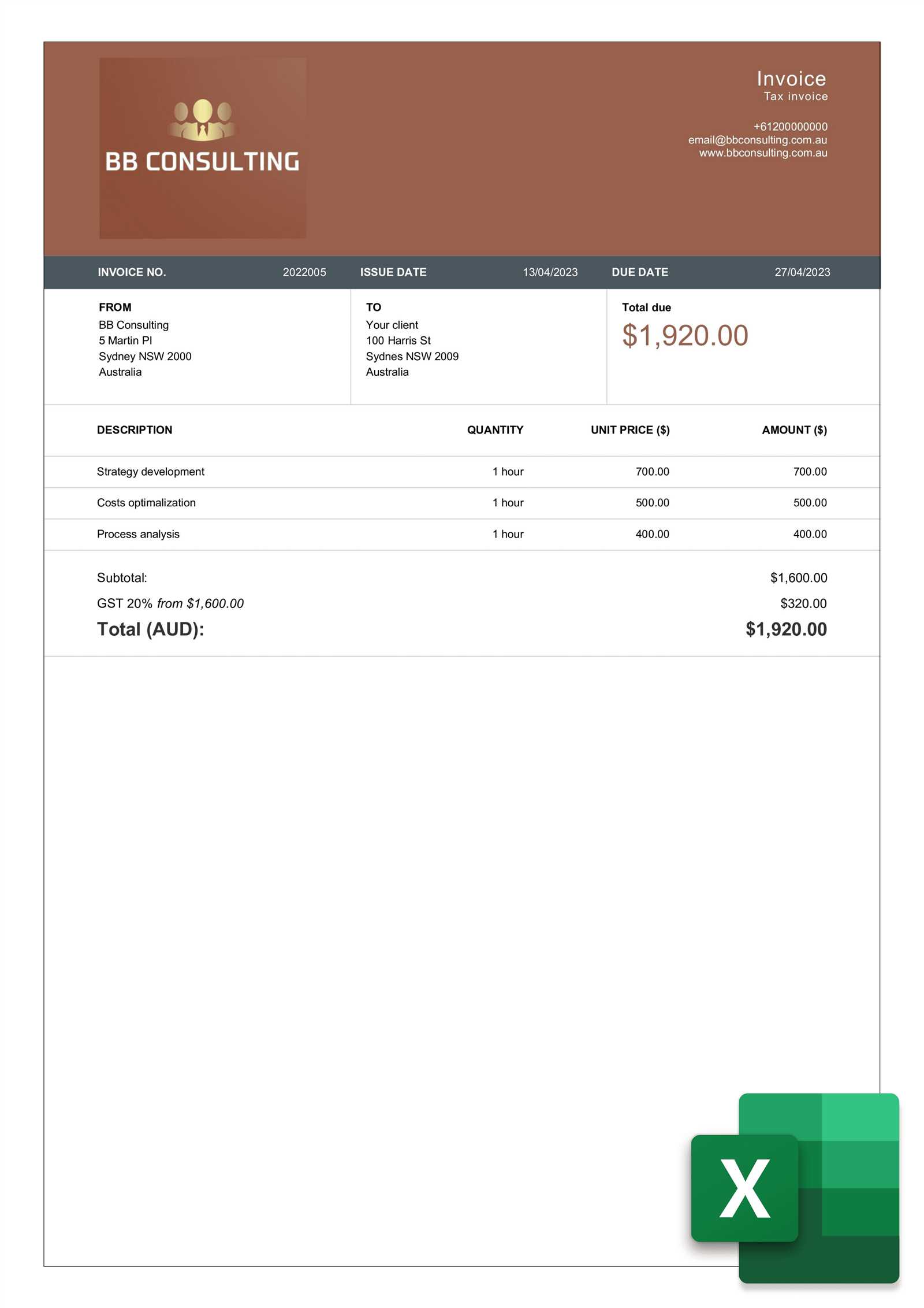 consultant billing invoice template excel