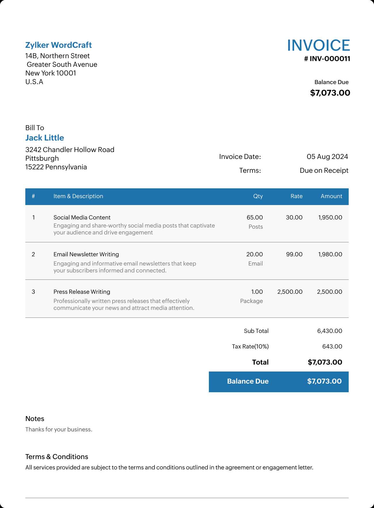 copywriter invoice template