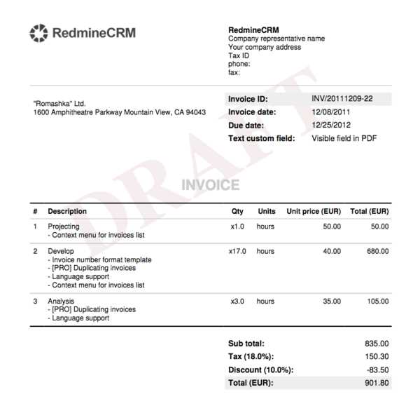 order invoice html template