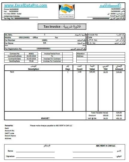 rent a car invoice template