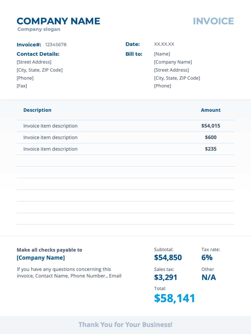 line item invoice template