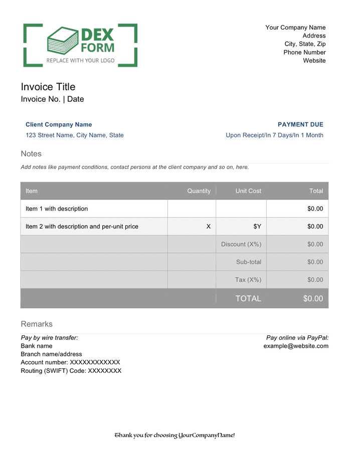 example of invoice template