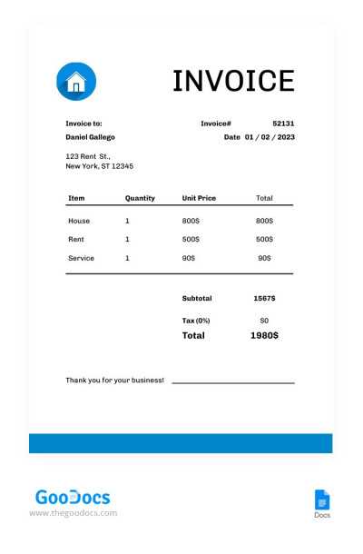 rental invoice template word