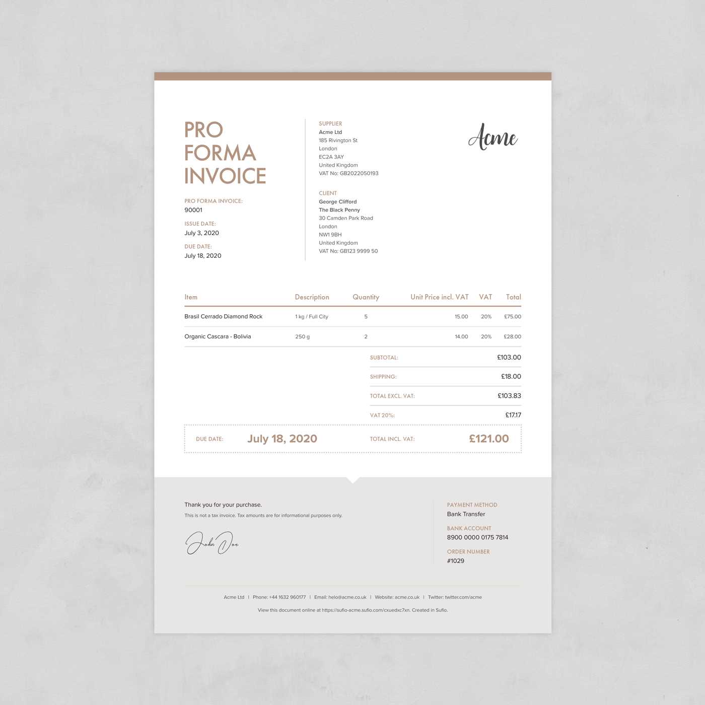 pro forma invoice template uk