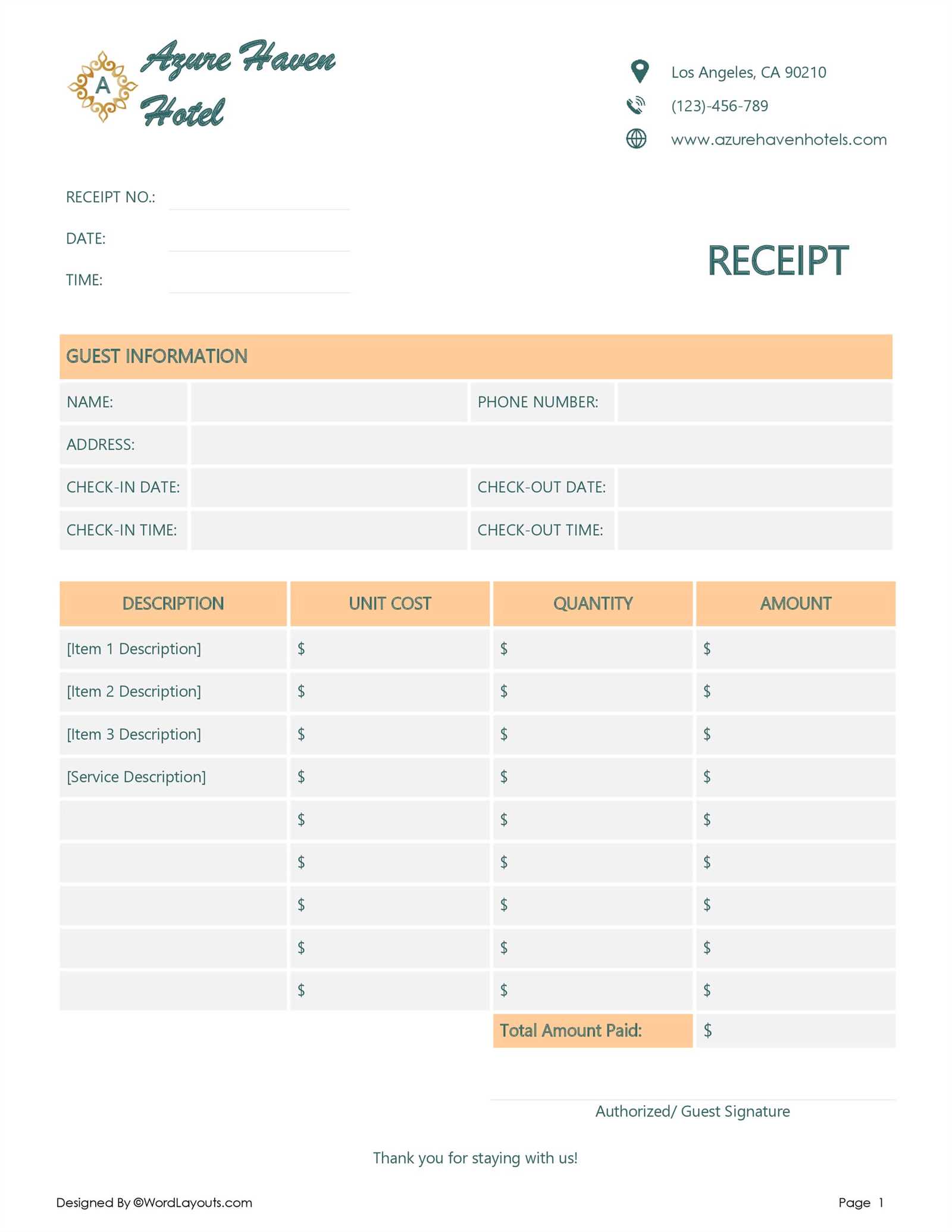 bed and breakfast invoice template