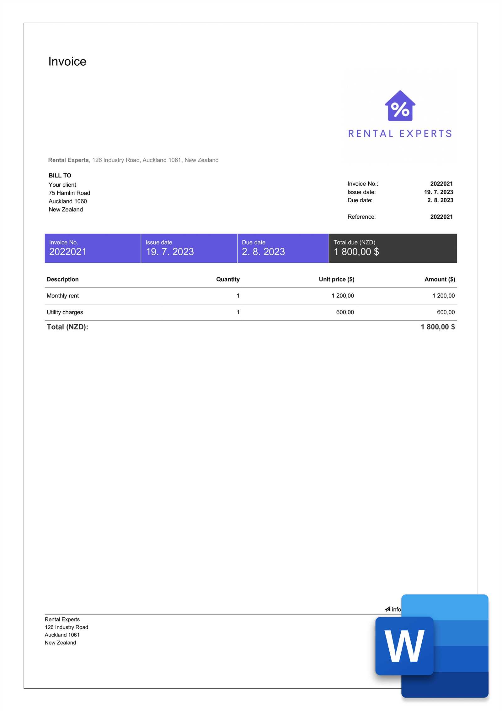 booking.com invoice template