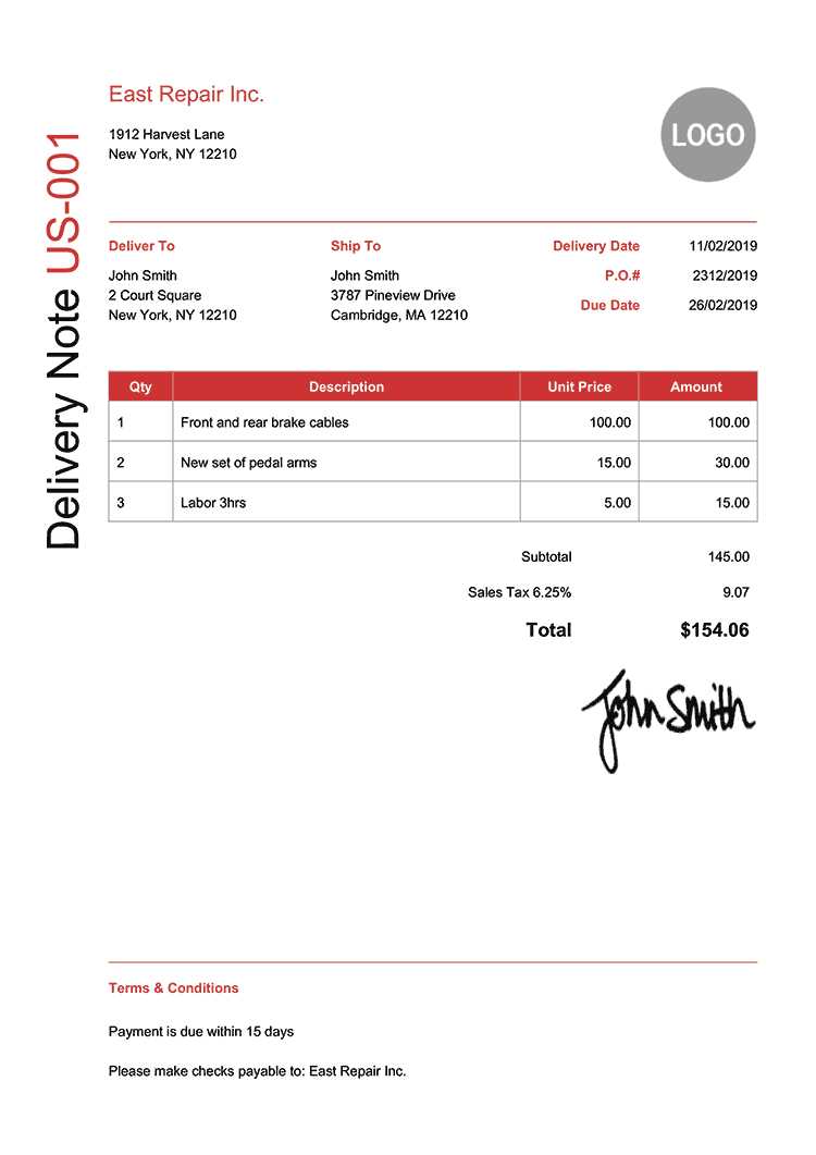 delivery invoice template free